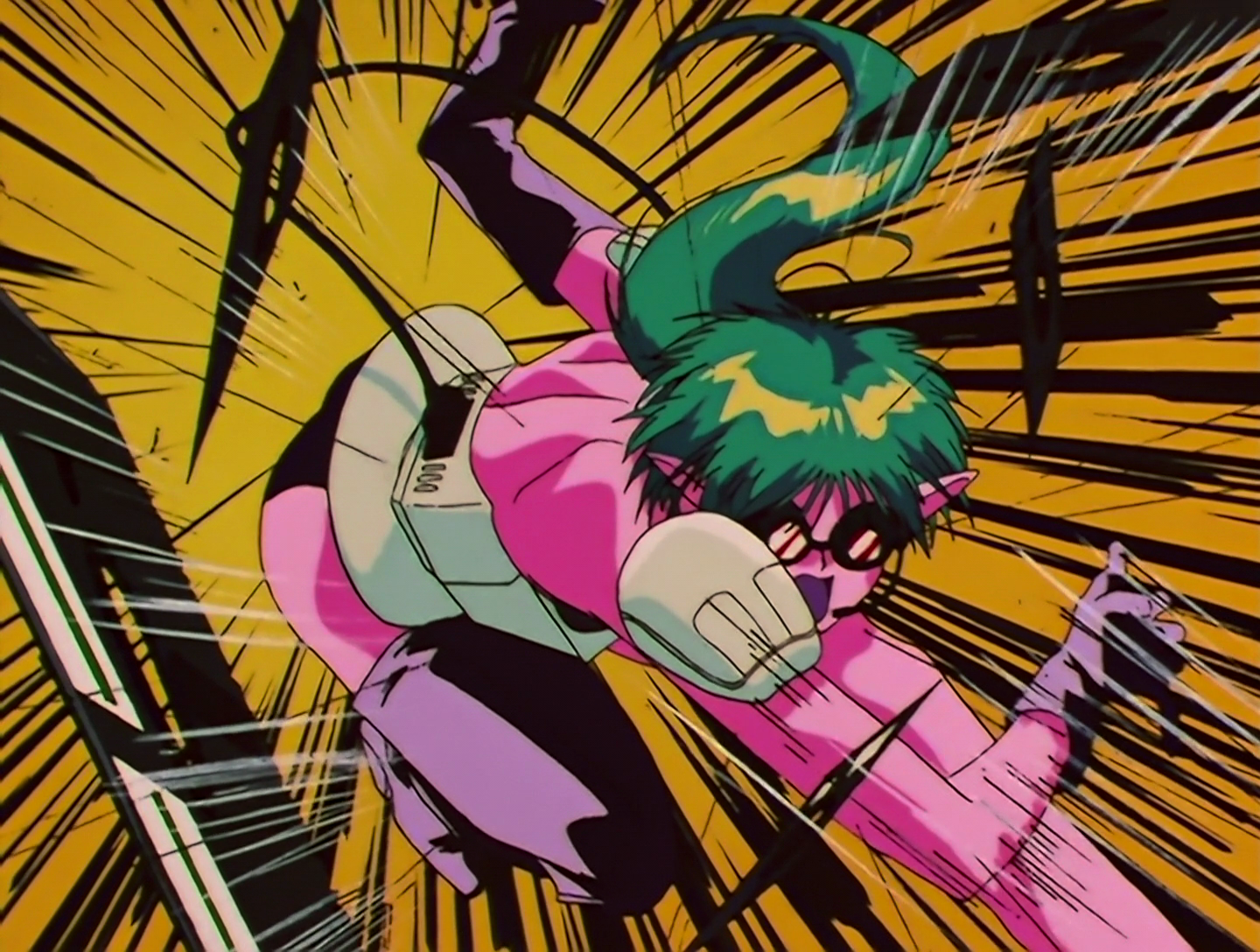 U-Pasokon is now wearing her black goggles, and flinging floppy discs as weapons.
